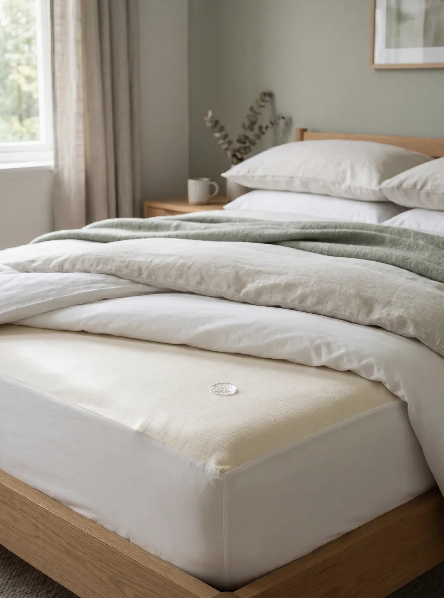 Waterproof mattress cover with water beading on the fabric - easy-clean protection for homes with kids and pets