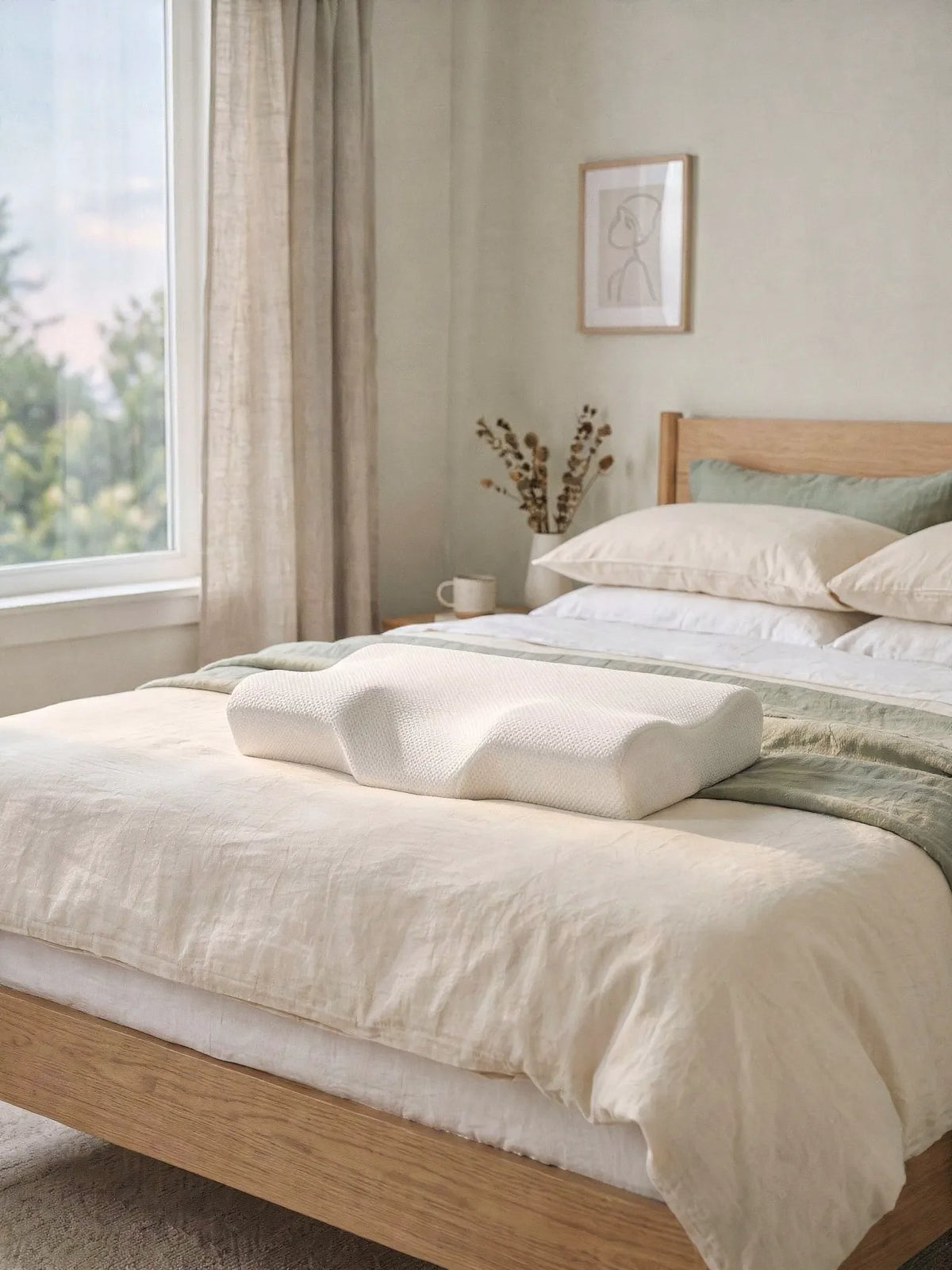 Contoured orthopedic pillow designed for ergonomic neck support and comfortable sleep
